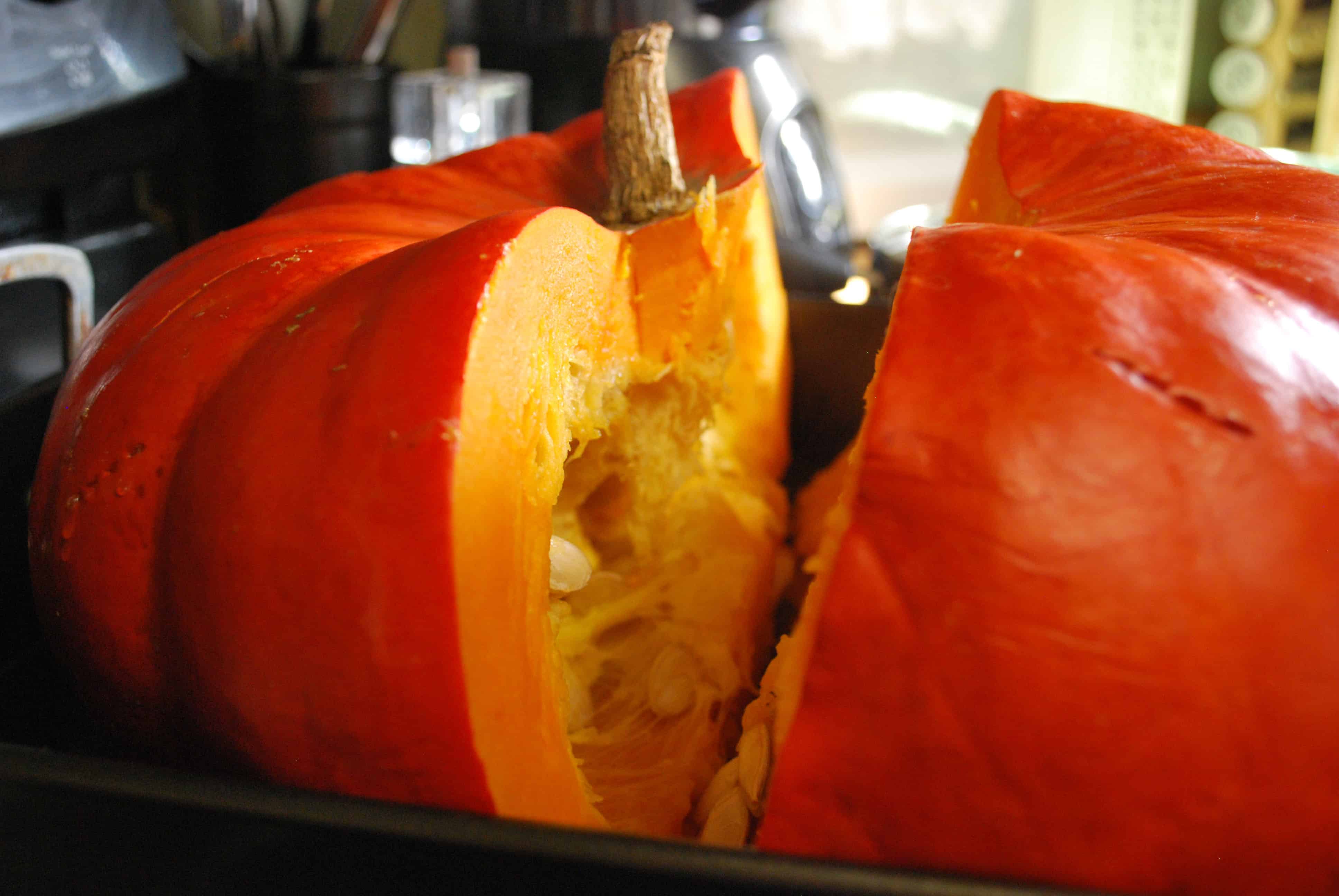PumpkinPureeHalvedPumpkin pumpkin split in half