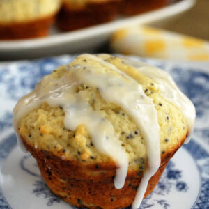 a lemon poppyseed muffin with icing