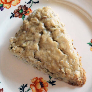 a maple pecan oatmeal scone on a plate