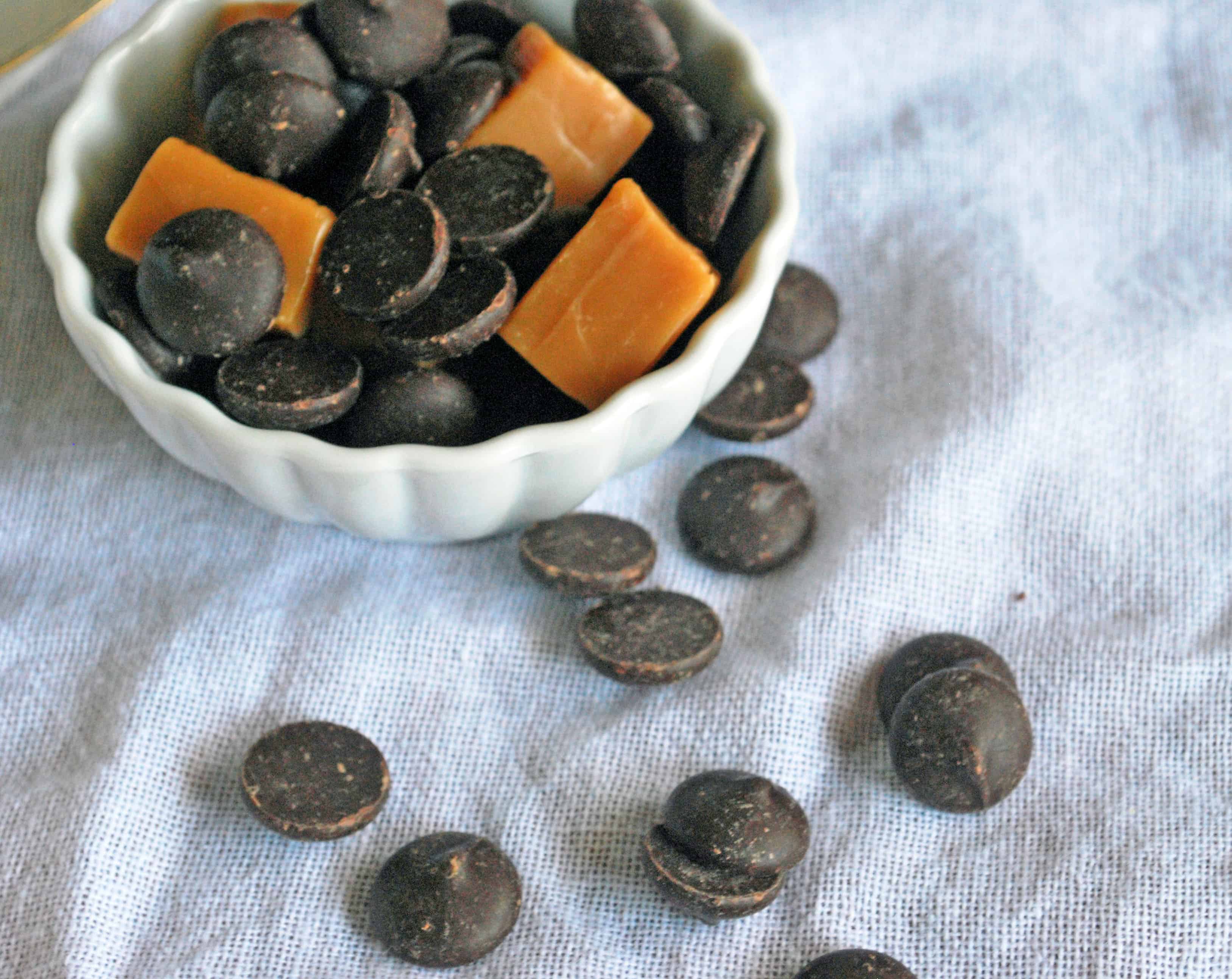 FatWitchCaramelBrowniesChocolateandCaramel a bowl of Chocolate buttons and Caramels