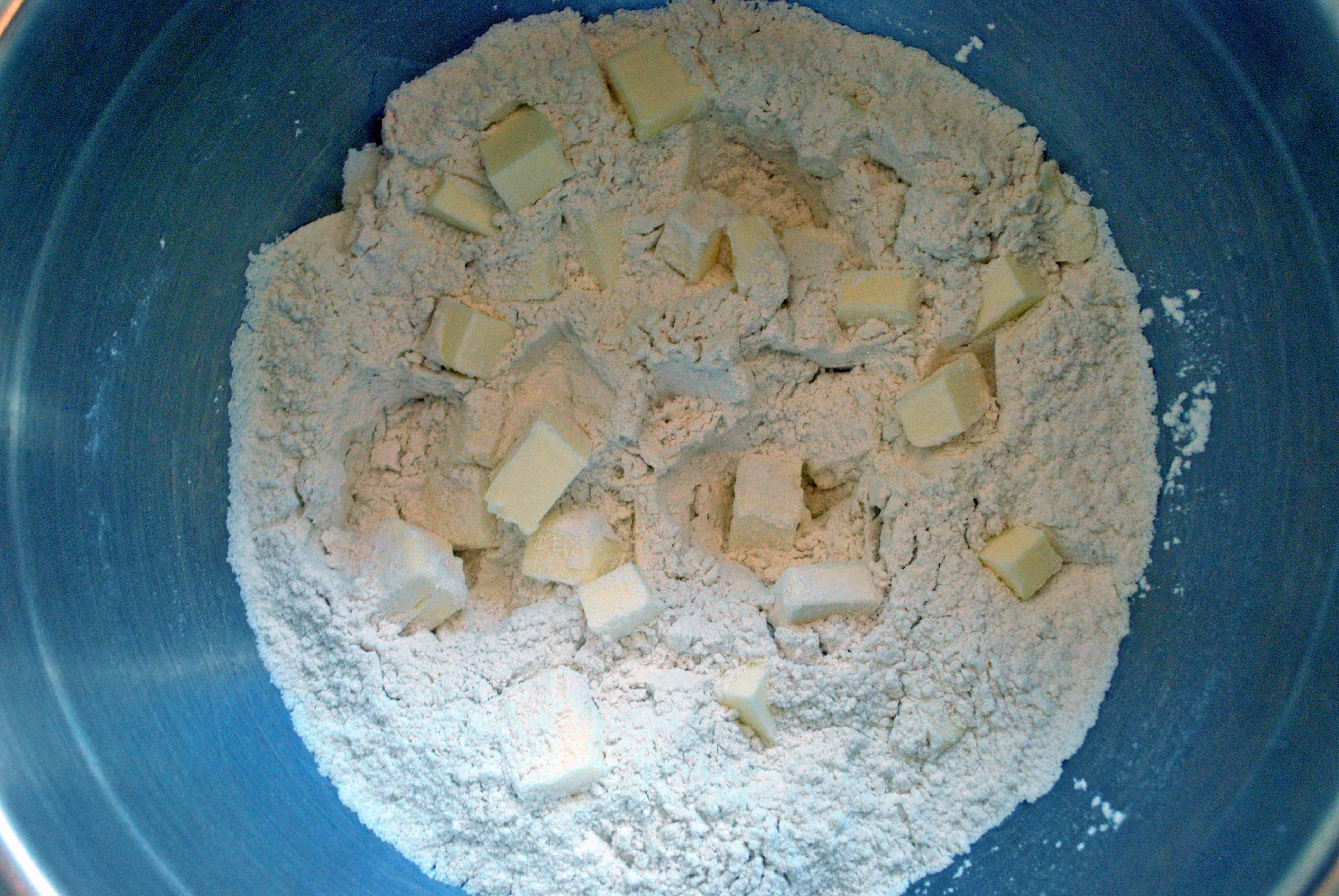 ChocCocSconesButter cubed butter in dry ingredients