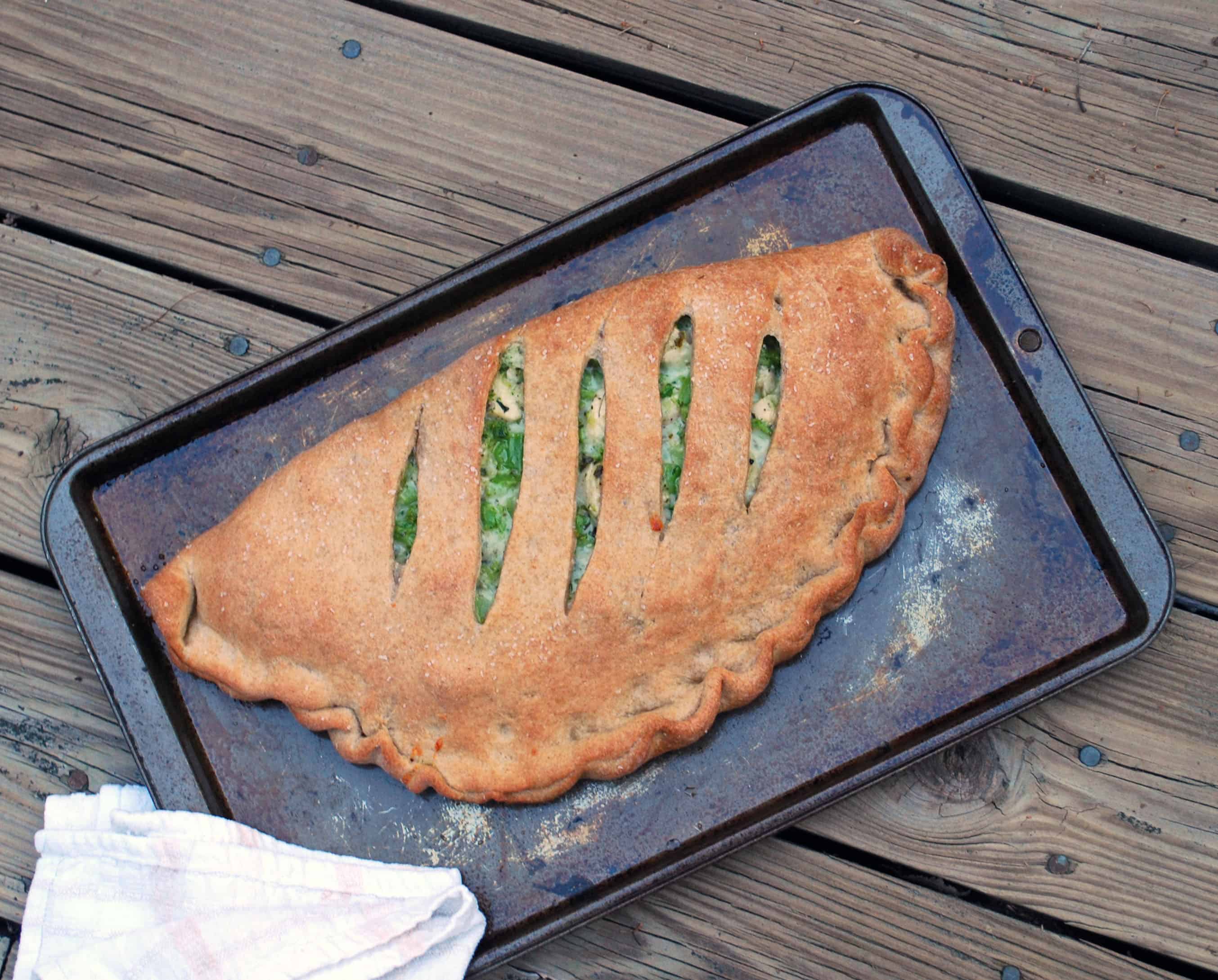 Chicken and Broccoli Calzone Chicken and Broccoli Calzone on a sheet pan