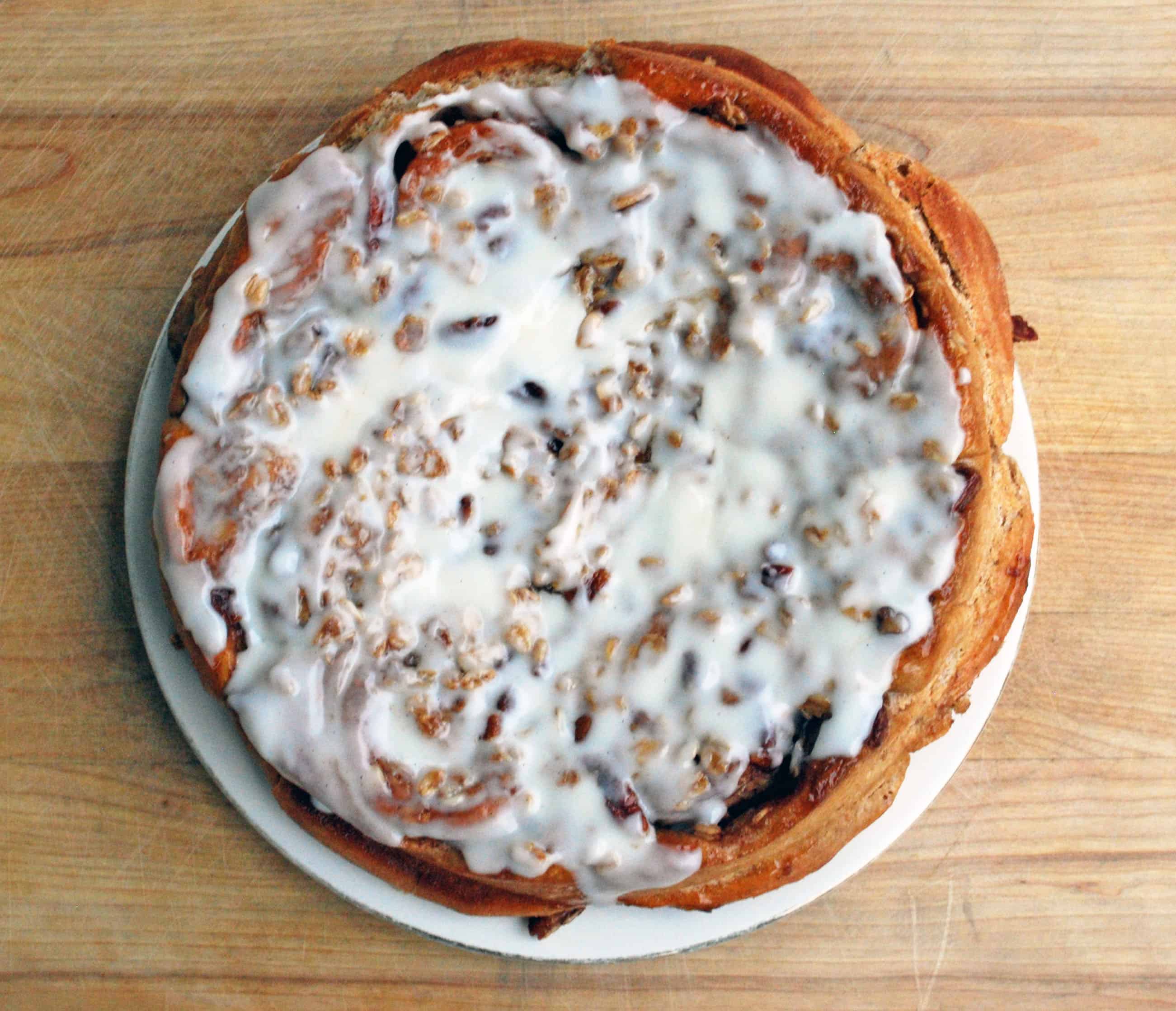 Oatmeal Pecan Cinnamon Rolls Oatmeal Pecan Cinnamon Rolls topped with white glaze