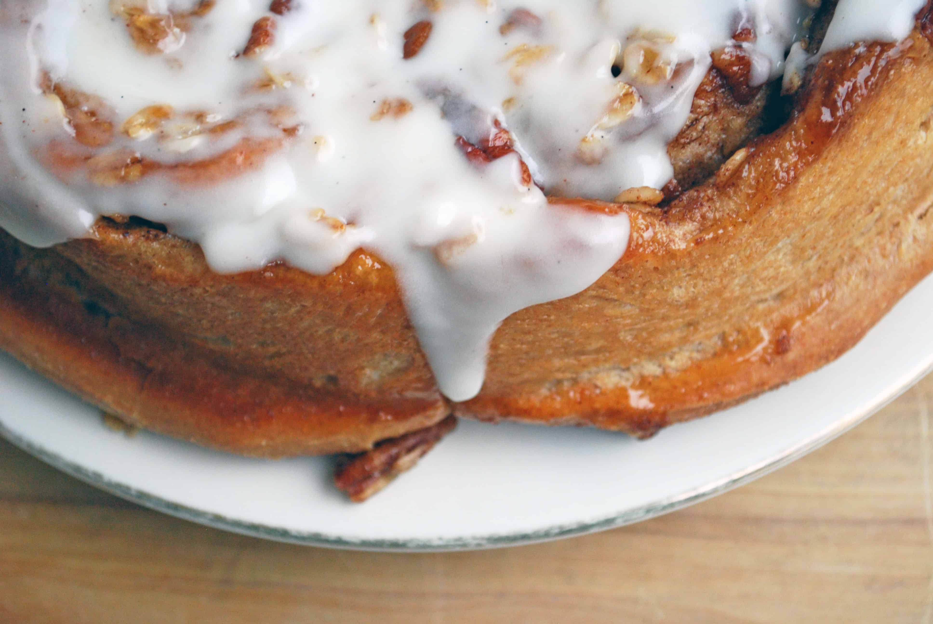 Oatmeal Pecan Cinnamon Rolls Oatmeal Pecan Cinnamon Rolls topped with white glaze