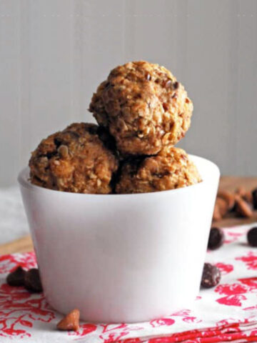 peanut butter oatmeal energy bites in a white cup