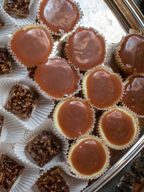 Top view of Cheesecake Cupcakes with Caramel Topping.