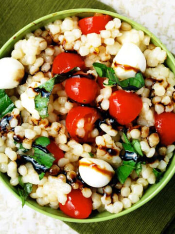 a bowl of caprese couscous