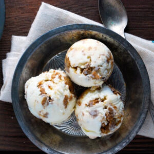 a bowl of gingerbread cookie dough ice cream