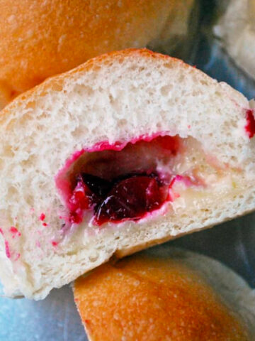 inside a cheesy cranberry stuffed roll