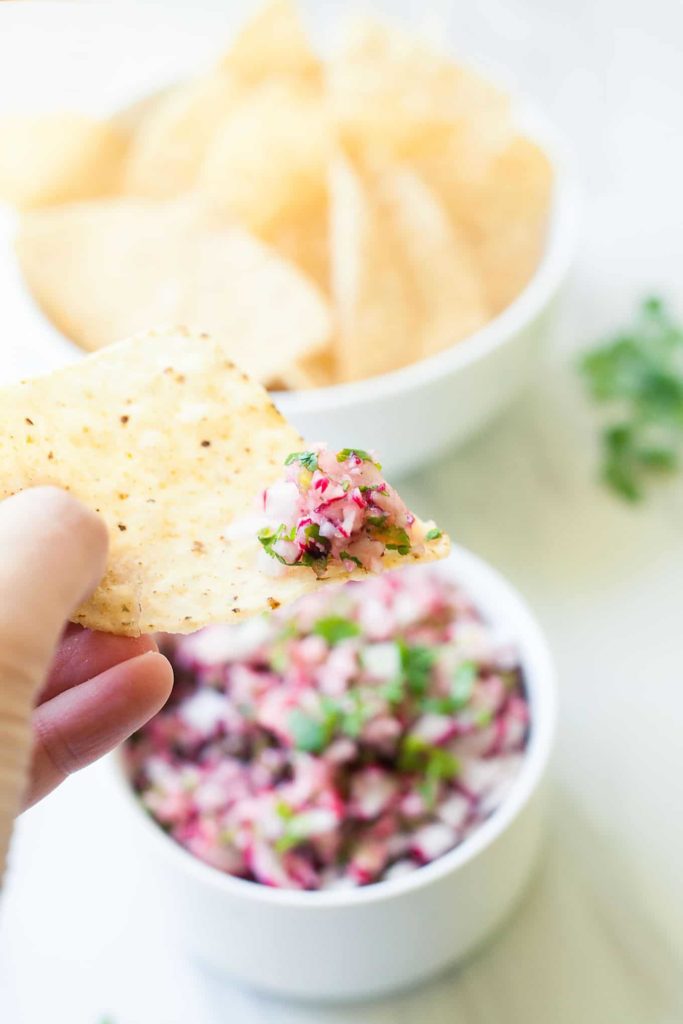 Radish Salsa - A few simple ingredients make this fresh and different salsa! theliveinkitchen.com