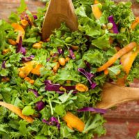 Gloriously Healthy Green Salad with Sriracha Peanut Dressing | theliveinkitchen.com @liveinkitchen
