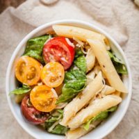 Caesar Pasta Salad - Five ingredients and fifteen minutes make this tasty lunch or side dish easy to make! Full recipe at theliveinkitchen.com