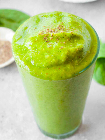 tropical green smoothie in a glass.
