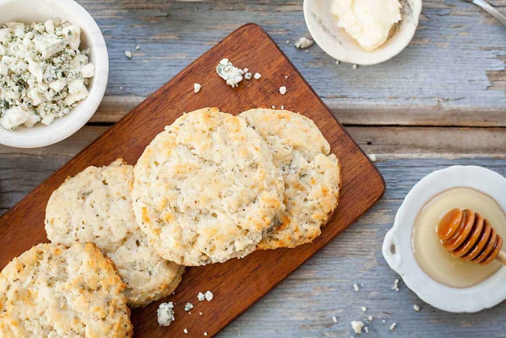 Blue Cheese Biscuits - Tender, flaky biscuits that pack huge flavor from two types of blue cheese! Full recipe at theliveinkitchen.com @liveinkitchen #biscuits #Thanksgiving #bluecheese