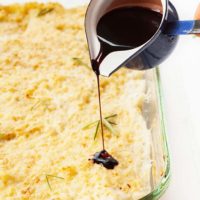 Mashed Potato Bake with Red Wine Balsamic Reduction - A flavorful twist on classic mashed potatoes! Full recipe at theliveinkitchen.com @liveinkitchen