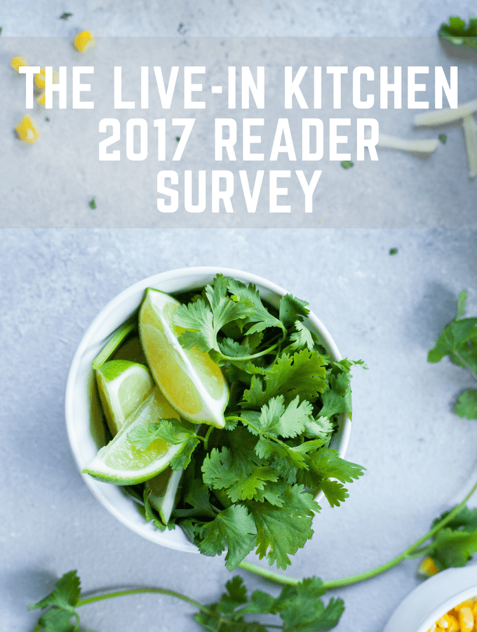 The Live-in Kitchen 2017 Reader Survey text with bowl of limes and cilantro