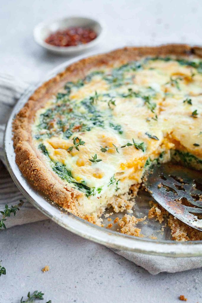 Sweet Potato and Spinach Quiche - An elegant yet easy dish for any time of day! Full recipe at theliveinkitchen.com @liveinkitchen #glutenfree #quiche #brunch