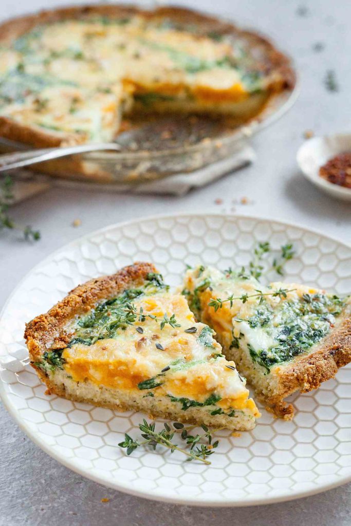 Sweet Potato and Spinach Quiche - An elegant yet easy dish for any time of day! Full recipe at theliveinkitchen.com @liveinkitchen #glutenfree #quiche #brunch