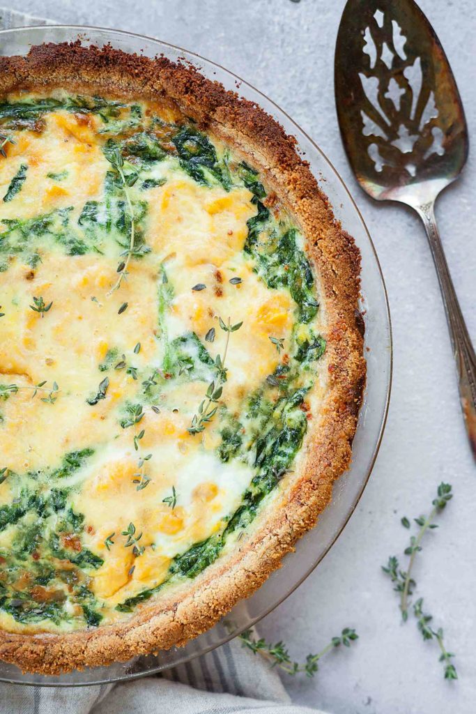 Sweet Potato and Spinach Quiche - An elegant yet easy dish for any time of day! Full recipe at theliveinkitchen.com @liveinkitchen #glutenfree #quiche #brunch