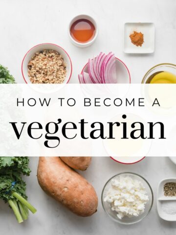 Ingredients with text overlay "How to become a vegetarian".