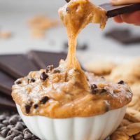 Vegan Cookie Dough Dip for Two - A naturally sweetened, small batch version of edible, eggless cookie dough. A great dessert for Valentine's Day, date night, or even keeping to yourself! Full recipe at theliveinkitchen.com @liveinkitchen