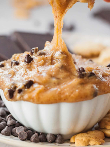 vegan cookie dough dip for two in a bowl