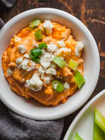 vegetarian buffalo dip in a bowl.