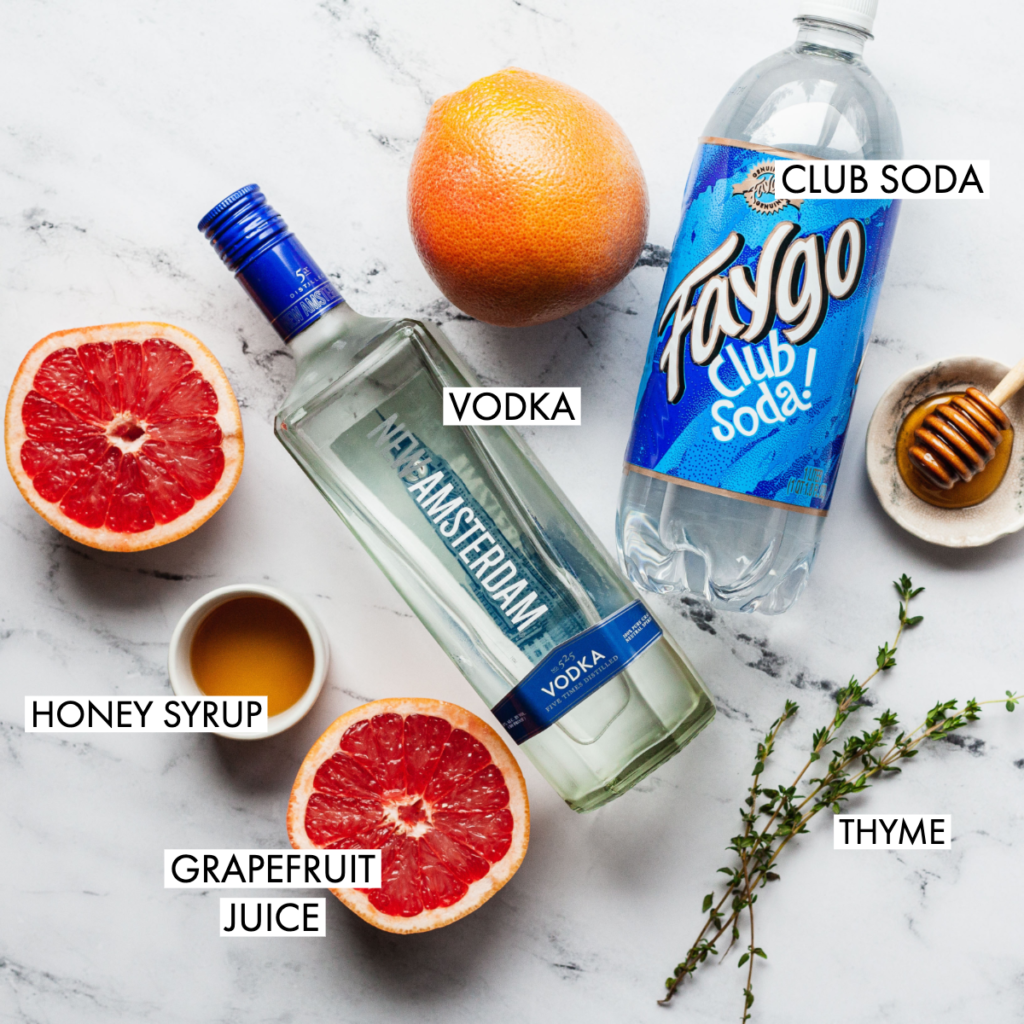 ingredients for a fizzy greyhound cocktail