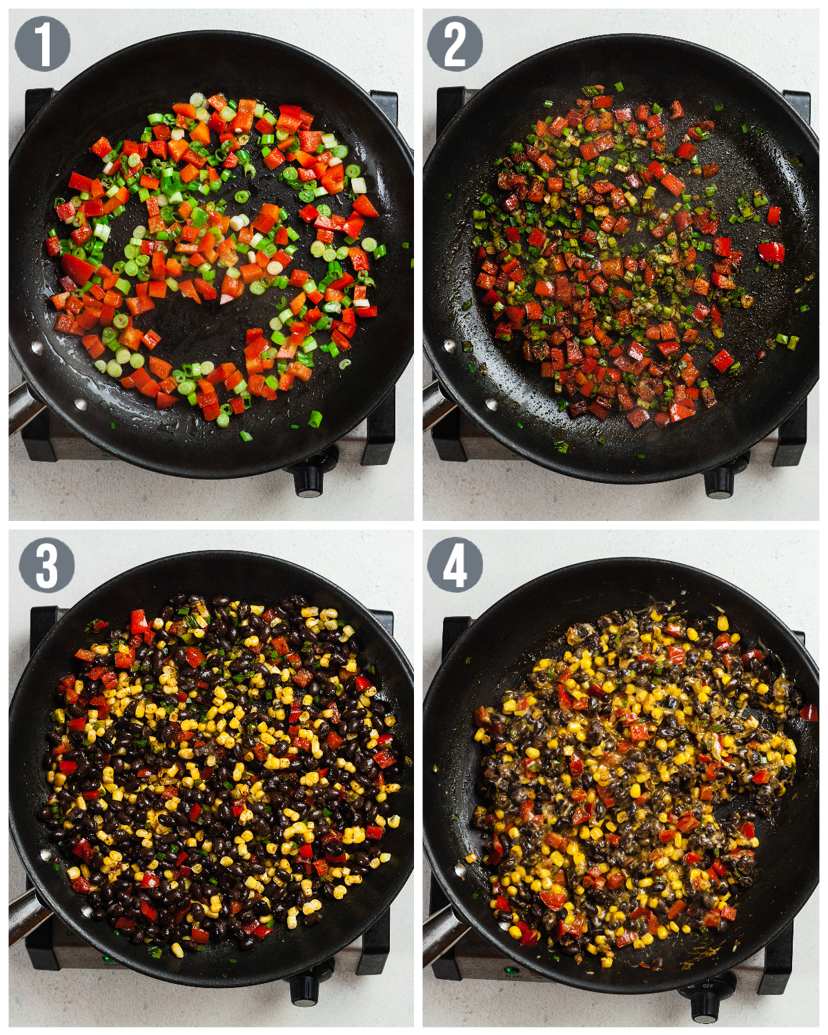 step by step photos making the filling for southwest egg rolls.