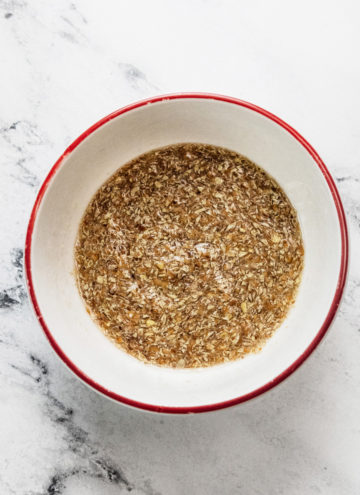 a flax egg in a white bowl