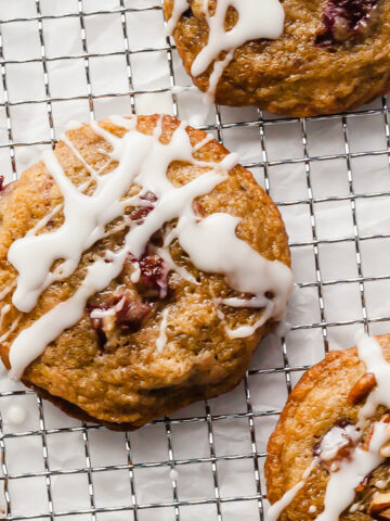 bourbon cherry cookies on a wire cooling rack