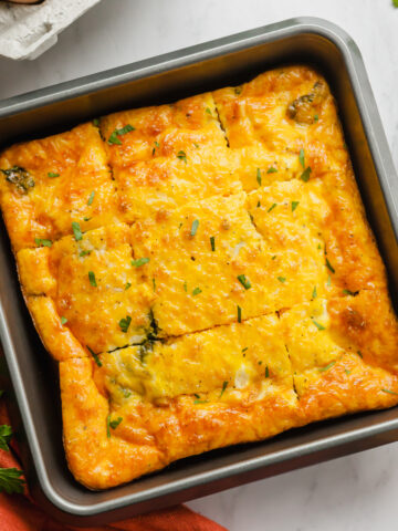 low carb breakfast casserole in a square pan