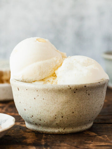 scoops of goat cheese and honey ice cream in a bowl