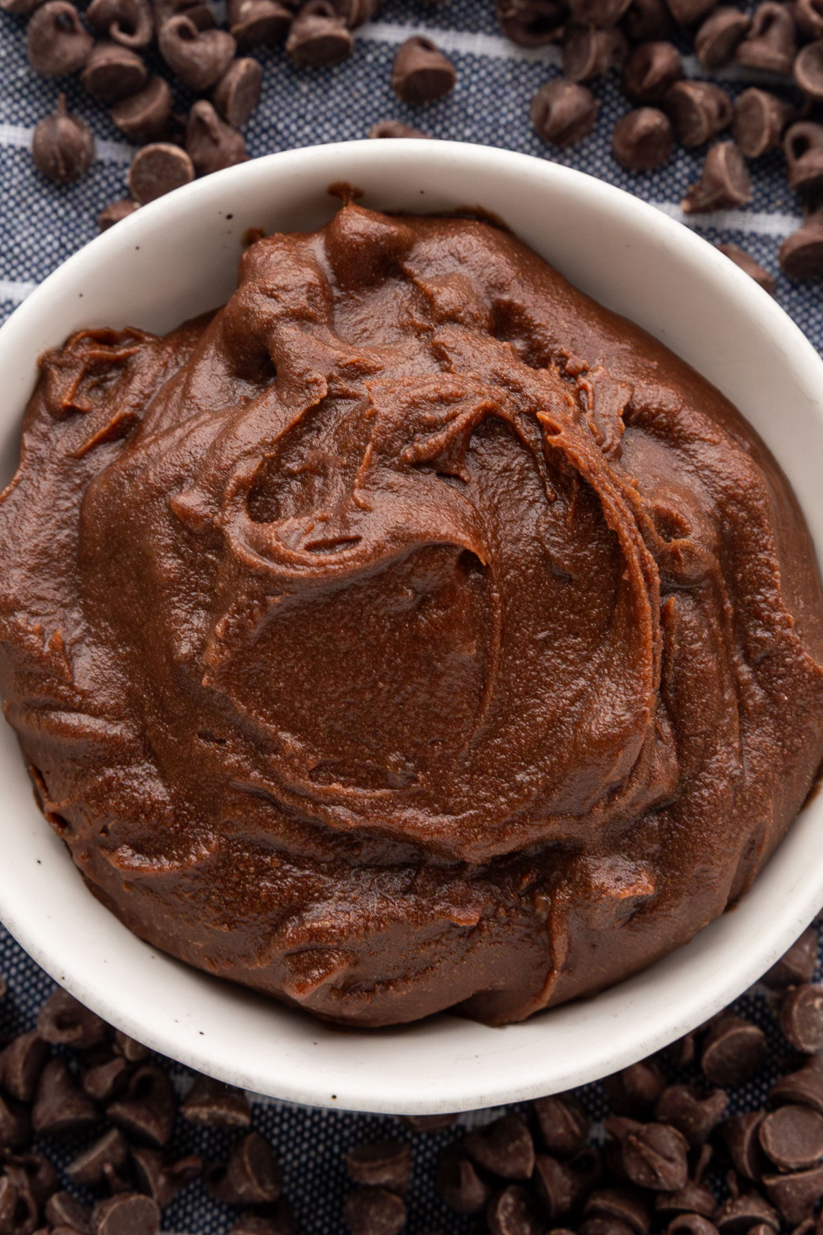 A bowl full of edible brownie batter.
