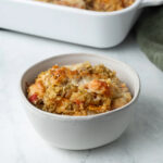 A small bowl of butternut squash quinoa casserole.