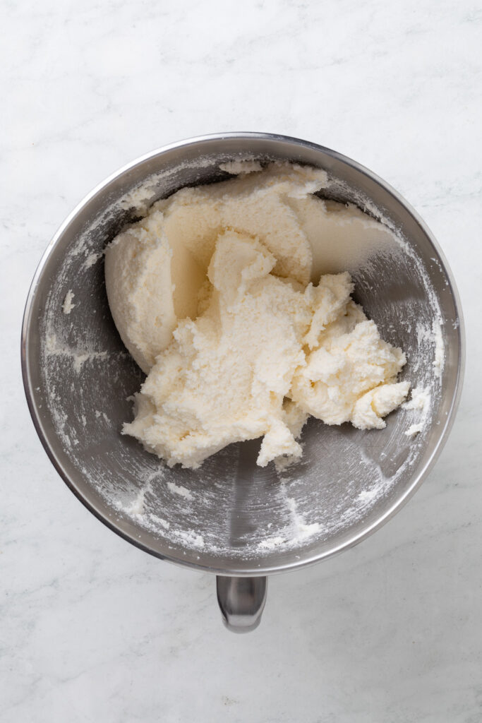Lemon pound cake batter in a mixing bowl.