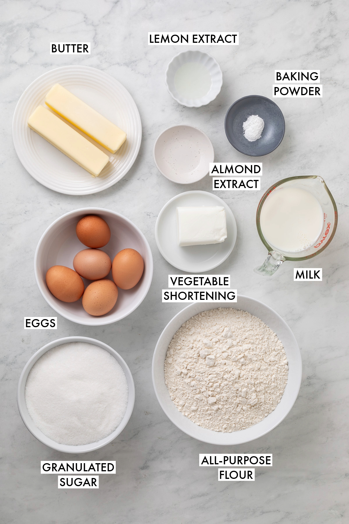 Ingredients used to make lemon pound cake.
