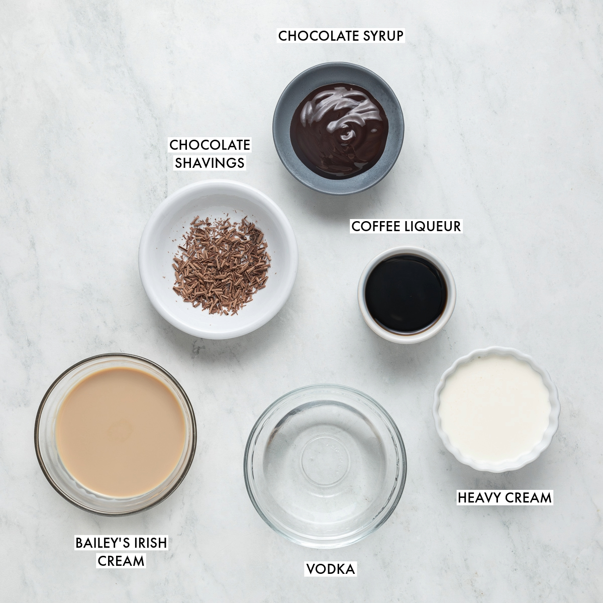 Ingredients used to make a mudslide.
