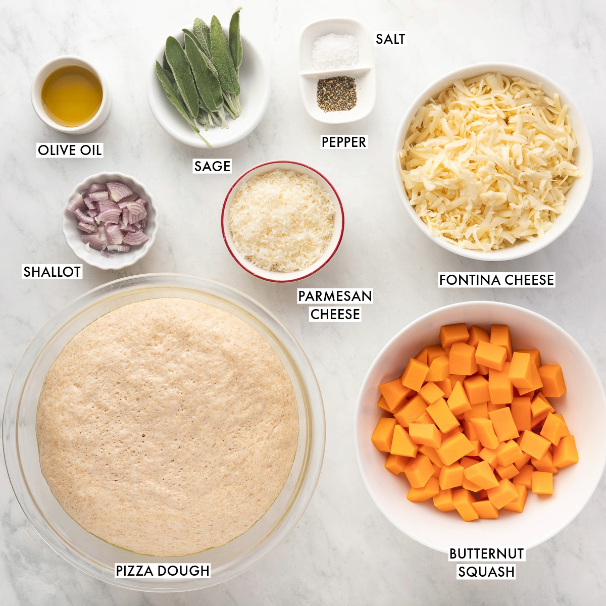 Ingredients used to make butternut squash rolls.