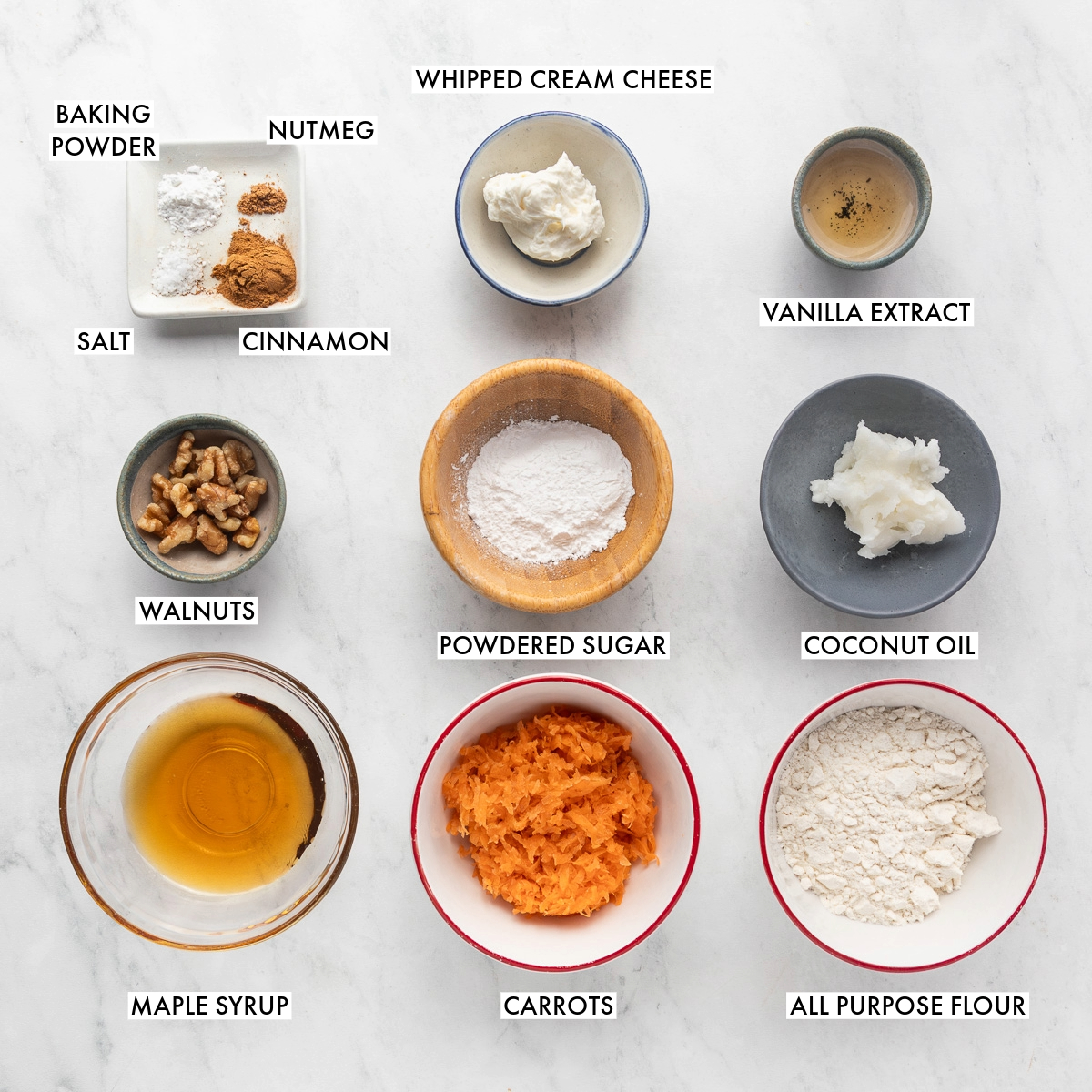 Ingredients used to make carrot cake mug cake.