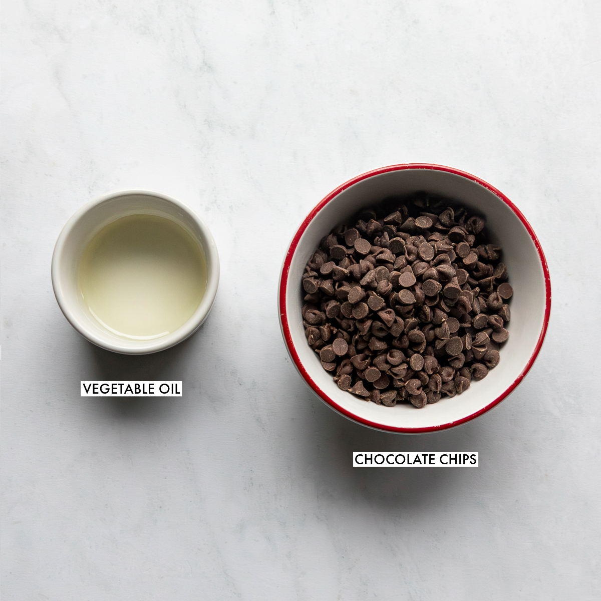 Ingredients used to make chocolate drizzle.