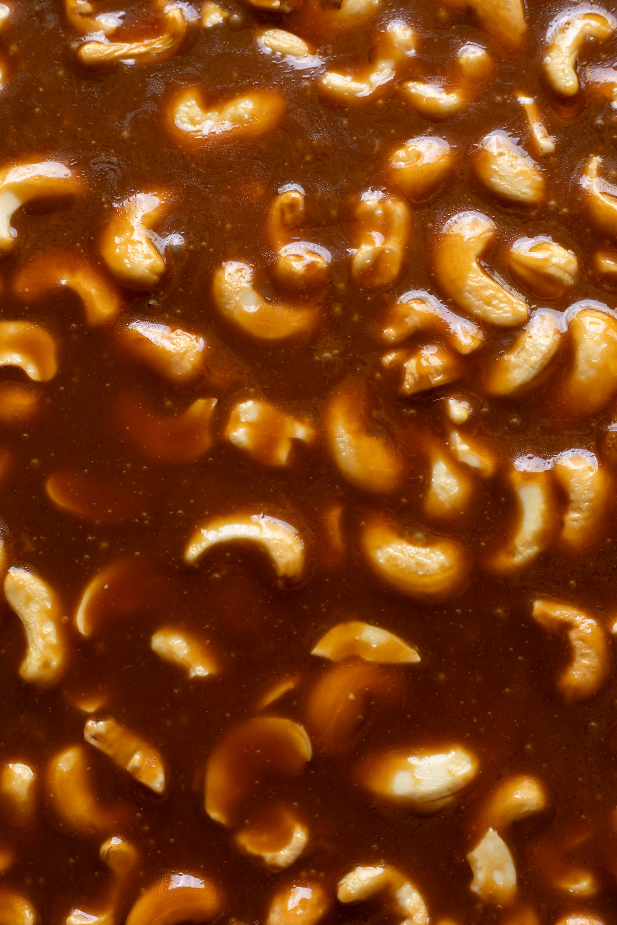 Close up of cashew caramel.