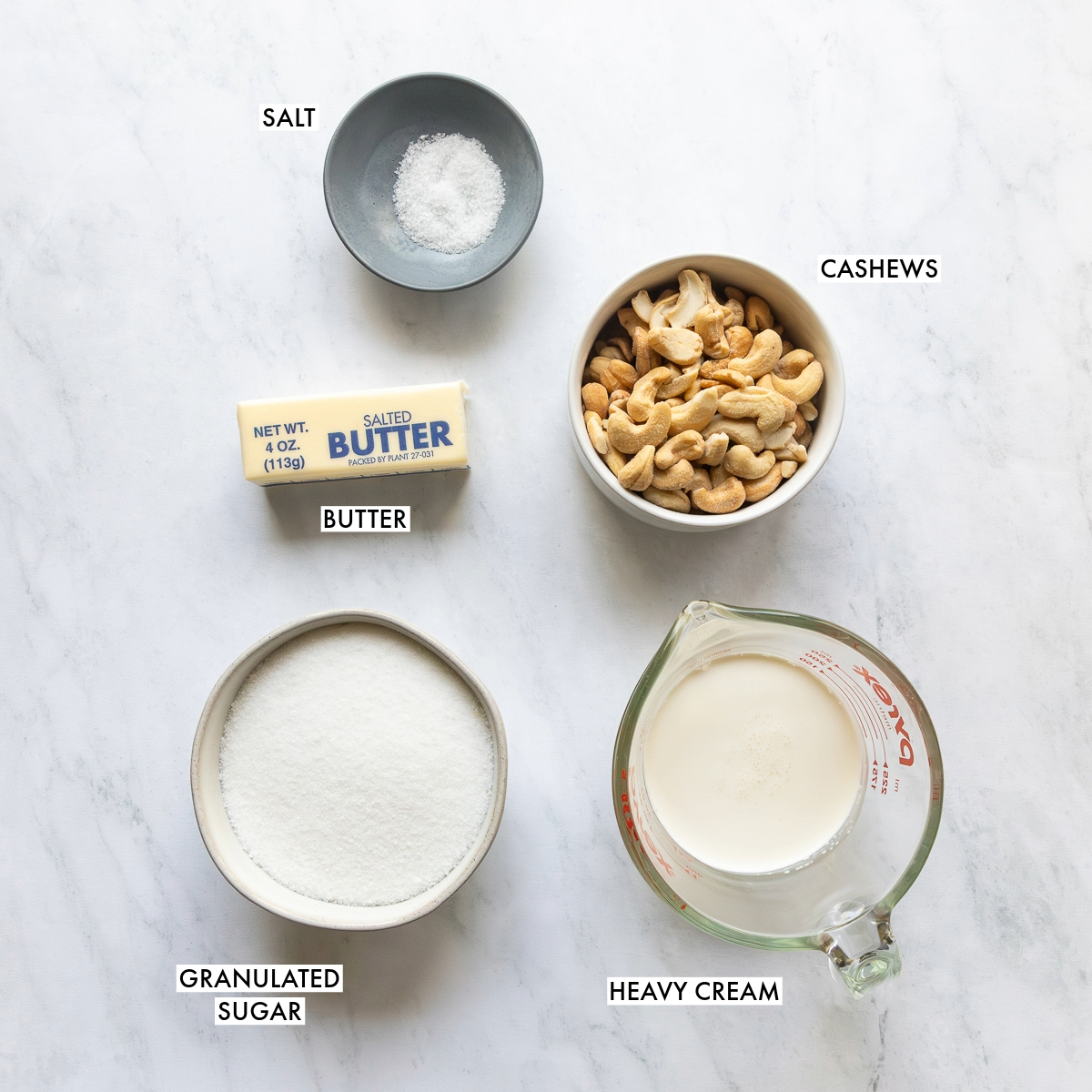 Ingredients used to make caramel cashew sauce.