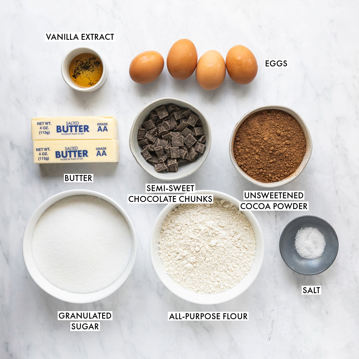 Ingredients used to make skillet brownies.