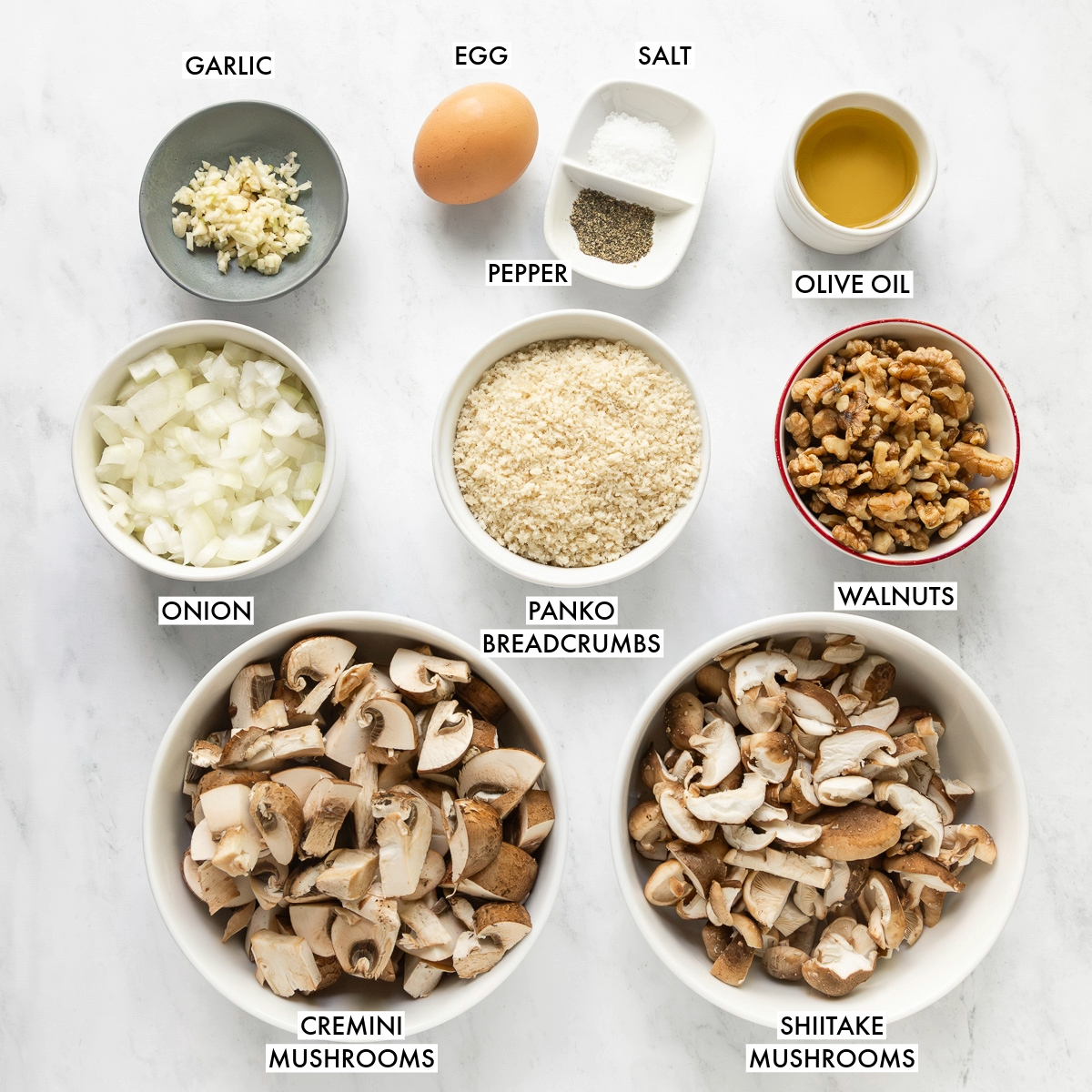 Ingredients used to make walnut burgers.