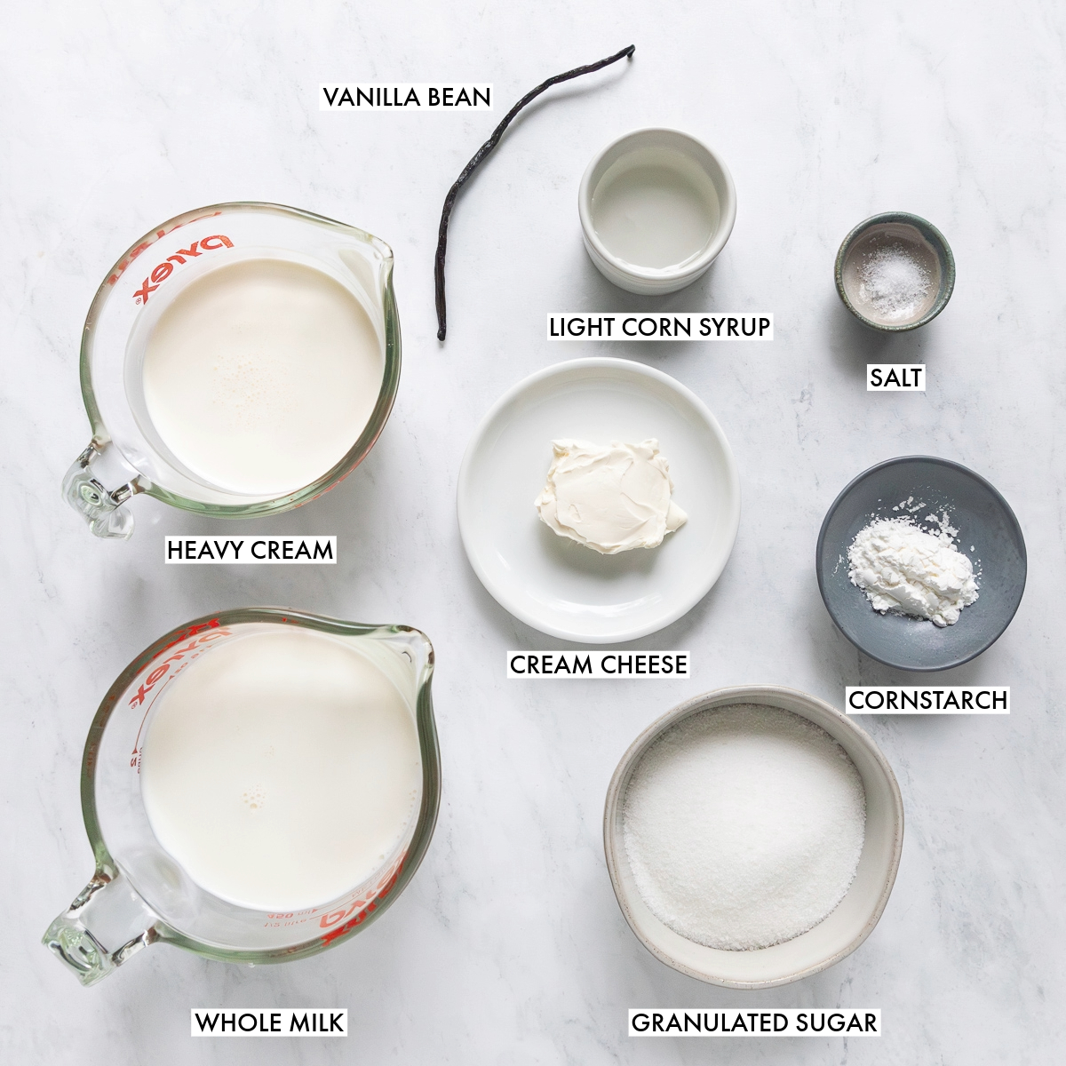 Ingredients used to make ice cream.