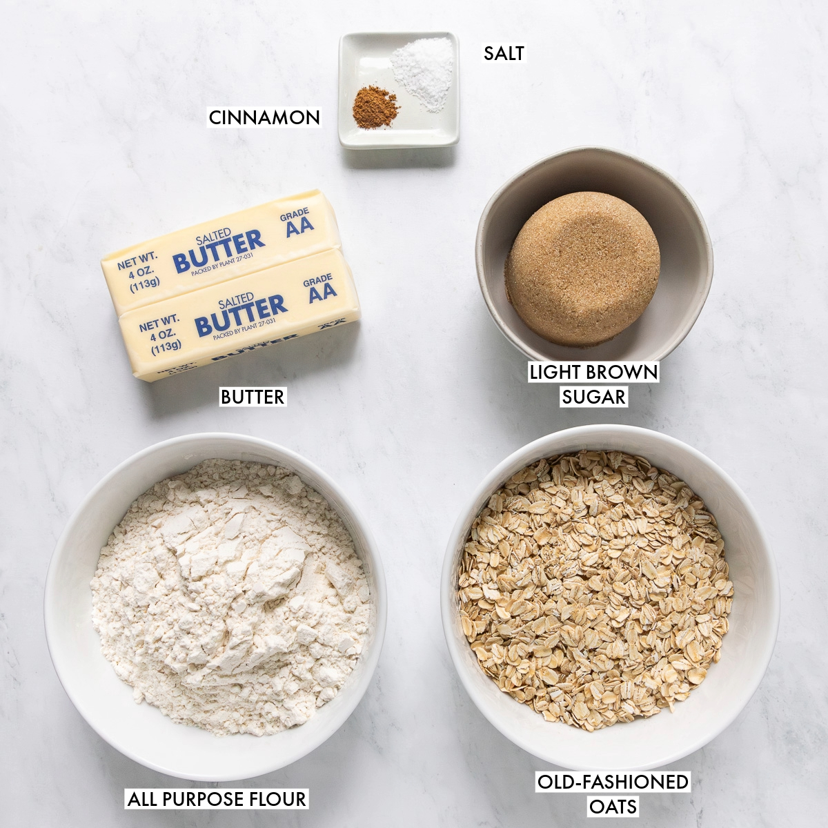Ingredients used to make oat streusel.