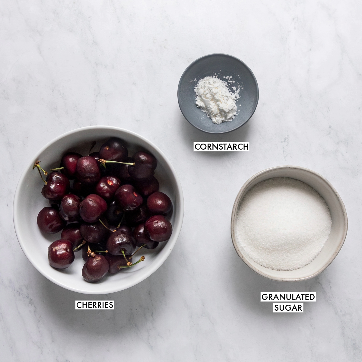 Ingredients used to make roasted cherries.