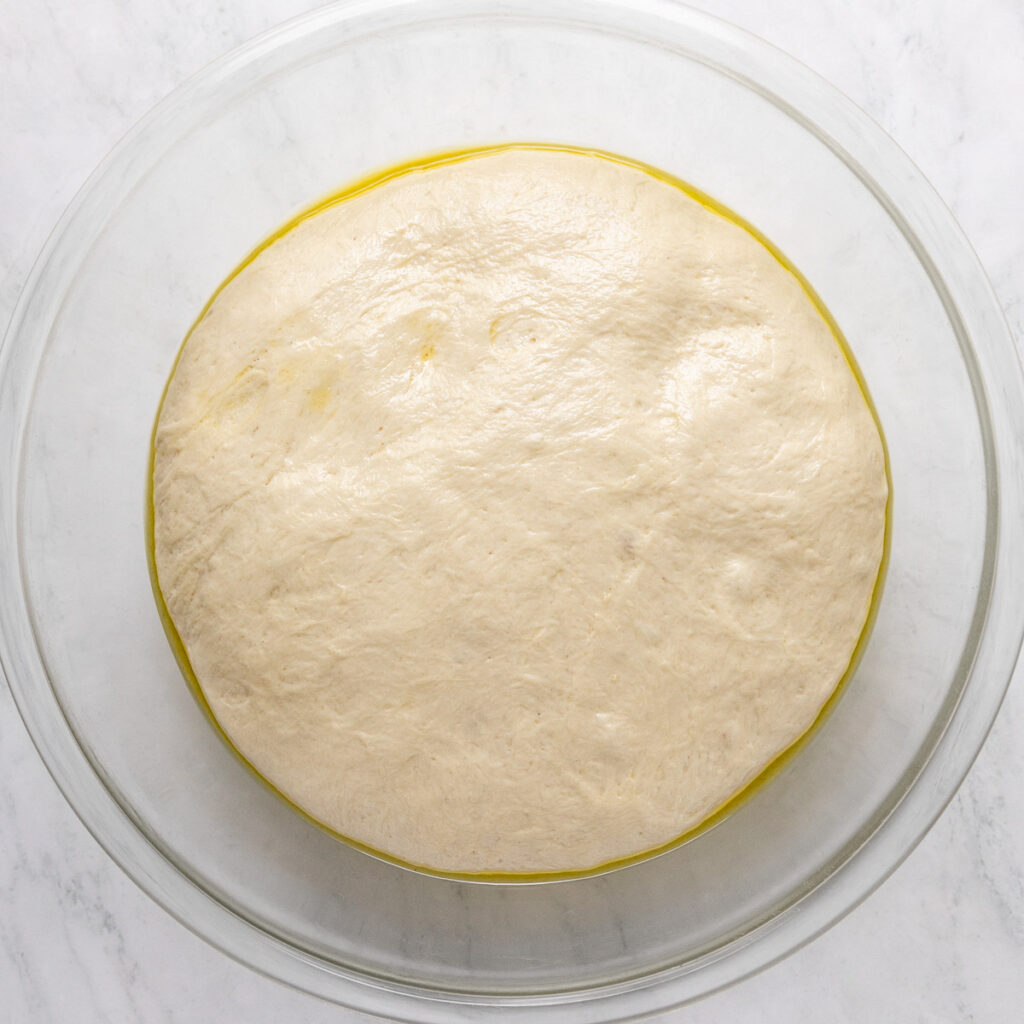 Bread dough in a bowl.