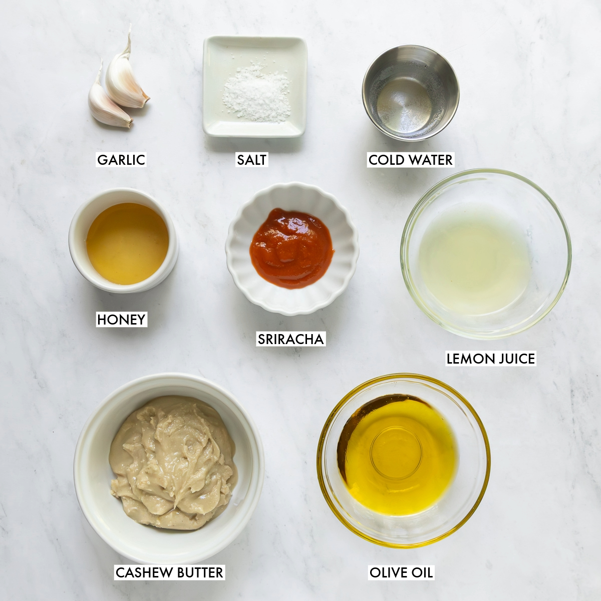 Ingredients used to make cashew dressing.